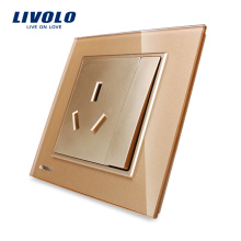 Hot Sale Livolo Crystal Glass Panel Wall Mountet Power Socket with 1Gang 2 Way Push-button Wall Light Switch VL-W2Z1BS-13